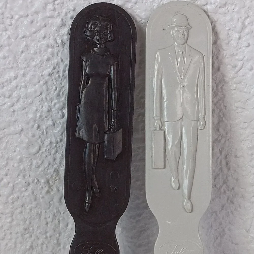 VTG Fuller Brush Company Cream Plastic Letter Opener w/ Sales Man & Sales Woman